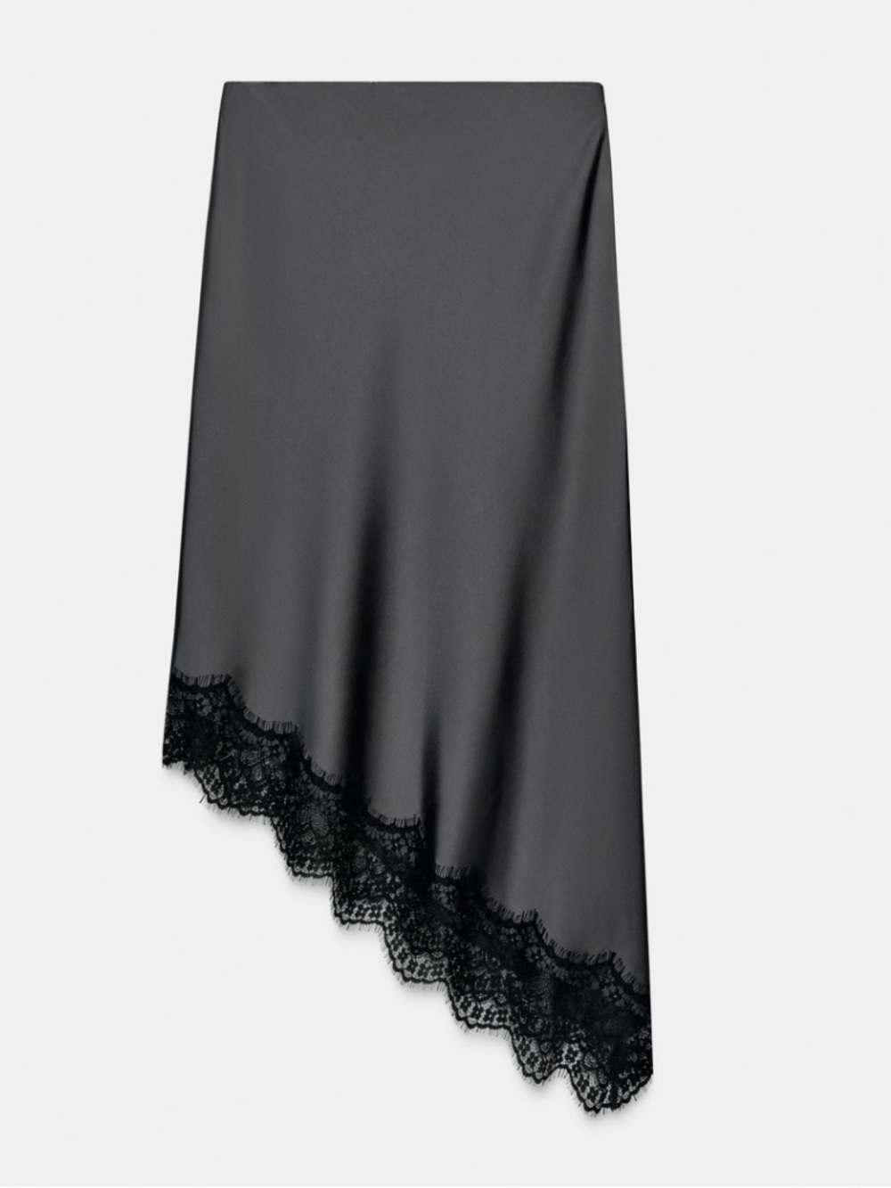 Zara NWT satin skirt with lace trim gray black 4772/528